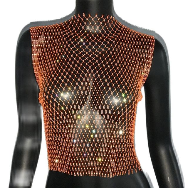 Rhinestone Mesh See-Through Crop Top