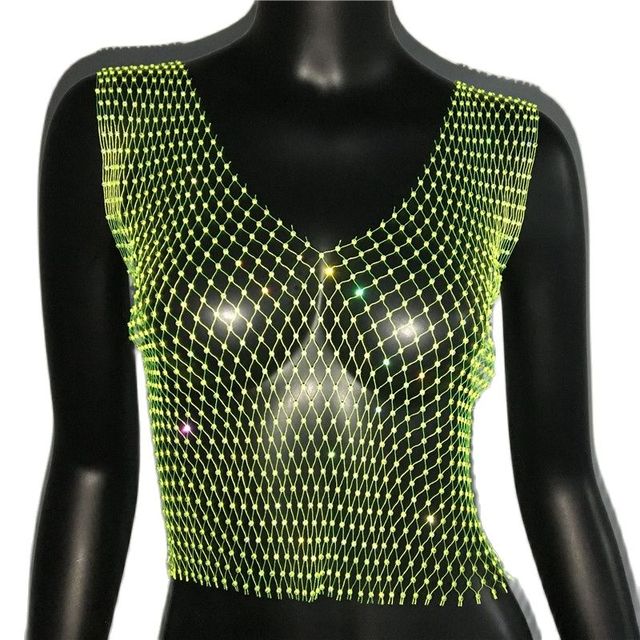 Rhinestone Mesh See-Through Crop Top