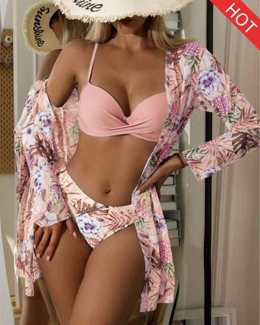Floral Twist Low Waist 3-Piece Bikini Set