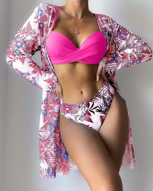Floral Twist Low Waist 3-Piece Bikini Set