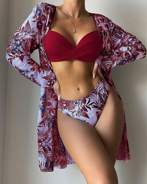 Floral Twist Low Waist 3-Piece Bikini Set