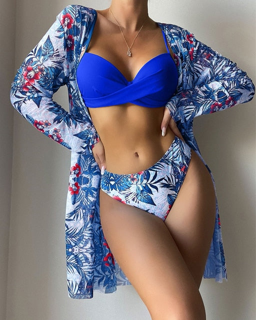 Floral Twist Low Waist 3-Piece Bikini Set