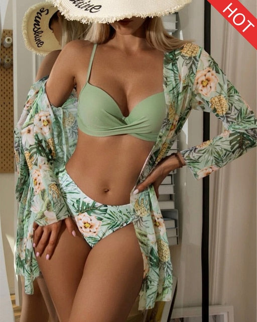 Floral Twist Low Waist 3-Piece Bikini Set