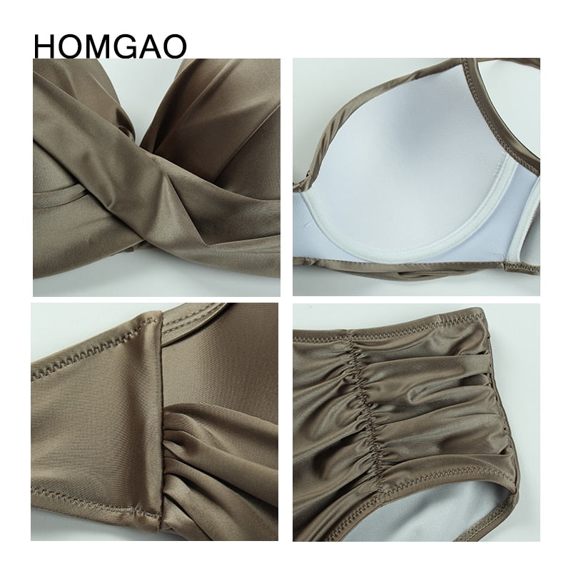 HOMGAO 2022 New Women Large Size Swimsuit Two Piece Bikini Set Sexy V-Neck Swimwear Bathing Suits Maillot De Bain Femme XL-4XL