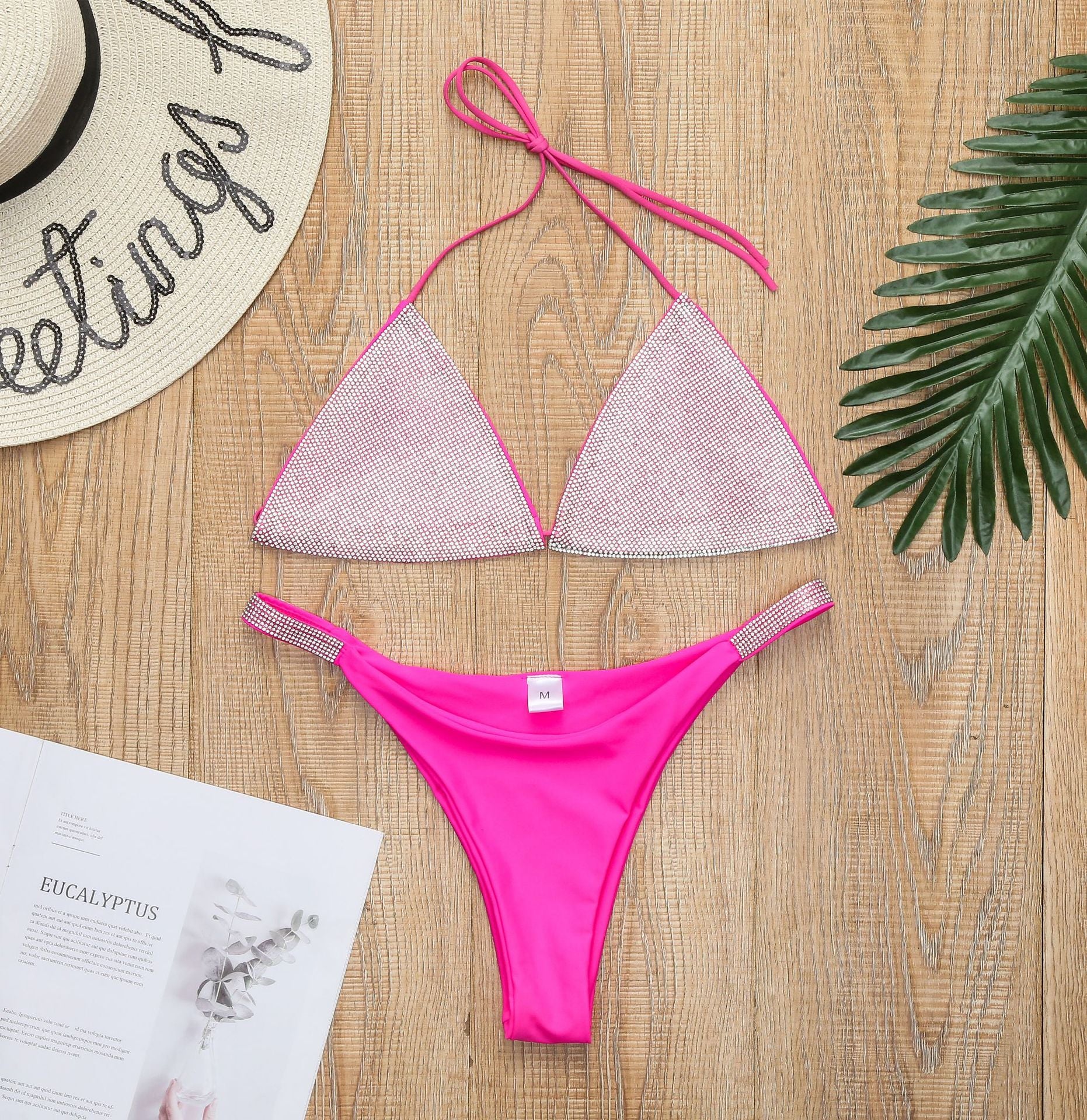 Luxury Rhinestone Crystal Halter Bandage Bikini Set