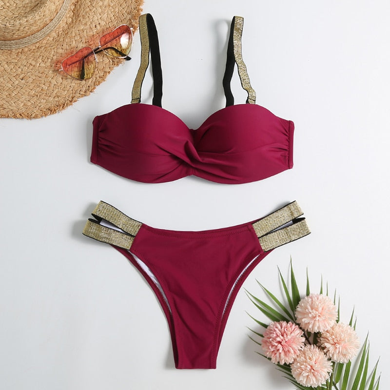 Vintage Retro Patchwork Micro Thong Bikini