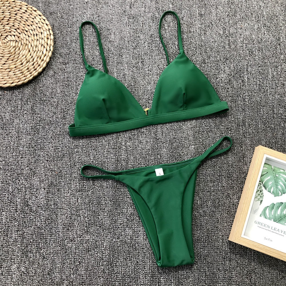 Halter Low Waist Brazilian Push Up Bikini Set