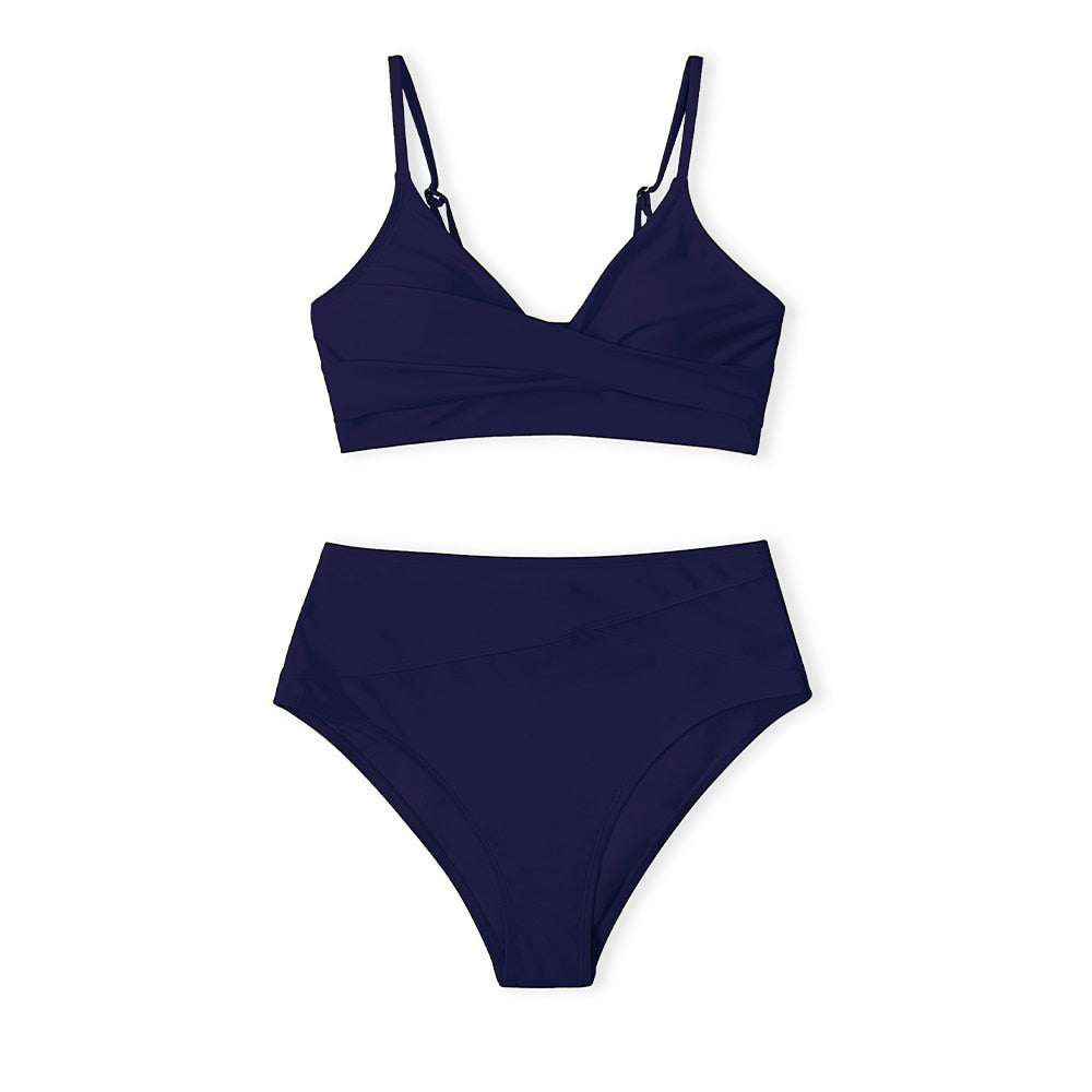 Black Twist High Waist V-Neck Bikini Set