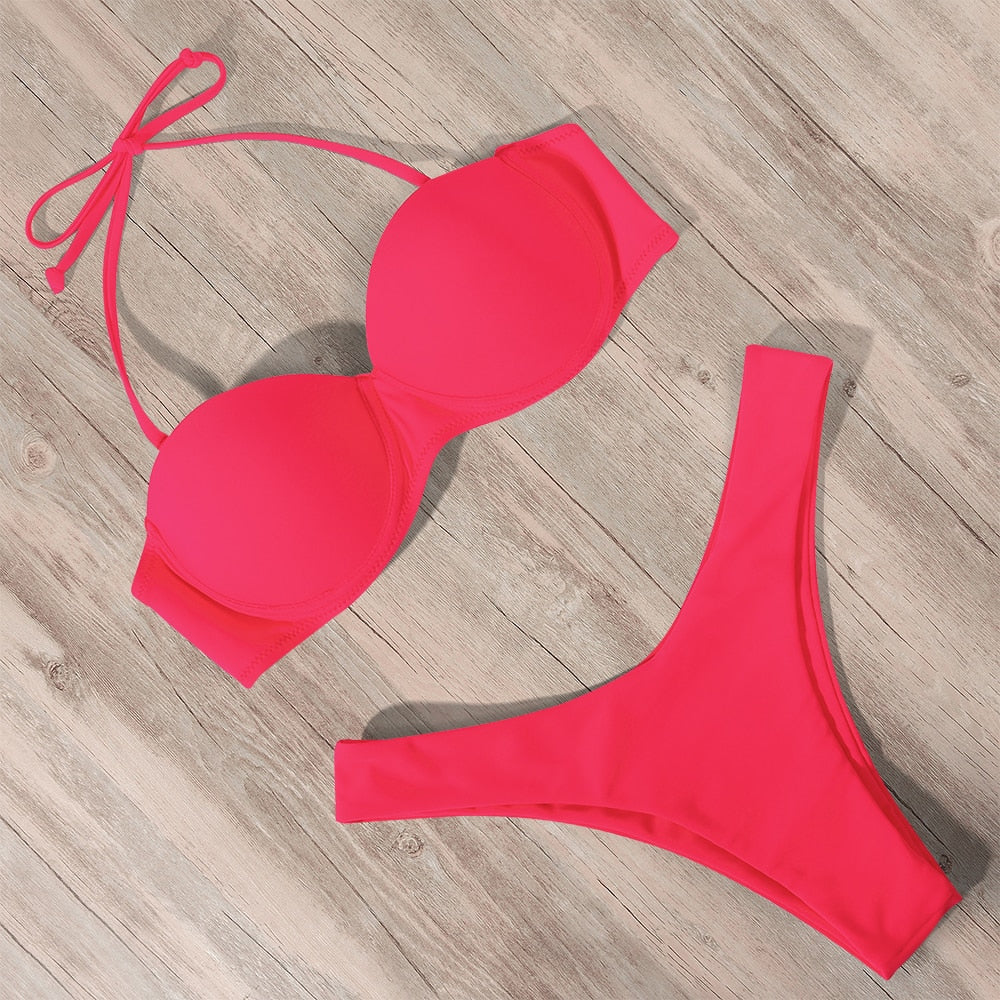 Leopard Brazilian Push Up Bikini Set