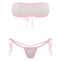 Womens Bikini Swimsuit See-through Mesh Bikini Set Two Pieces Swimwear Beachwear Strapless Bra Crop Top with Lace-up Thong