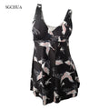 SGCHUA 2020 Print White Crane Large Size 5XL One Piece Swimsuit for Fat Big Plus XXXL Swimwear with Skirt Slim Bathing Suit