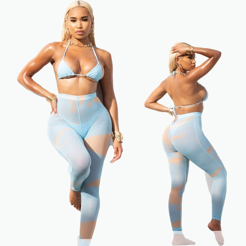 Prowow Women Bikini Set Bra Panty with Mesh Pant Skirt Three Piece Bathing Suits 2022 New Print Summer Female Swimsuit Beachwear