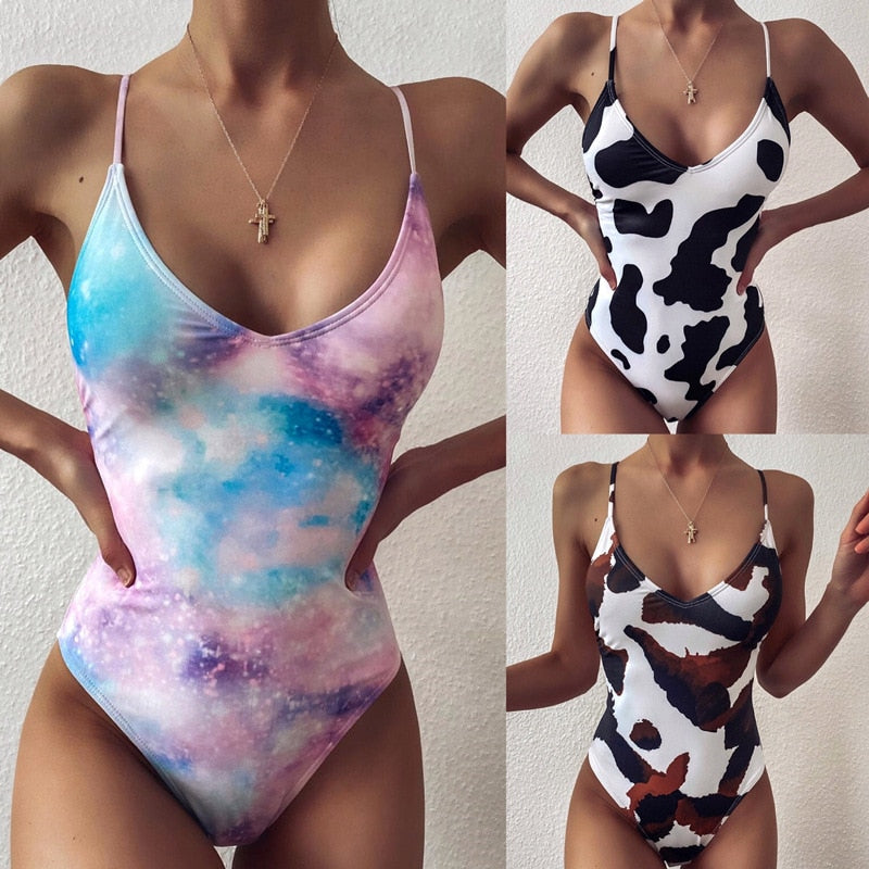 2022 V Neck Scrunch Butt Female Swimwear One Piece Swimsuit Women Backless Monokini Sexy High cut Bathing Suit Swim Bodysuit