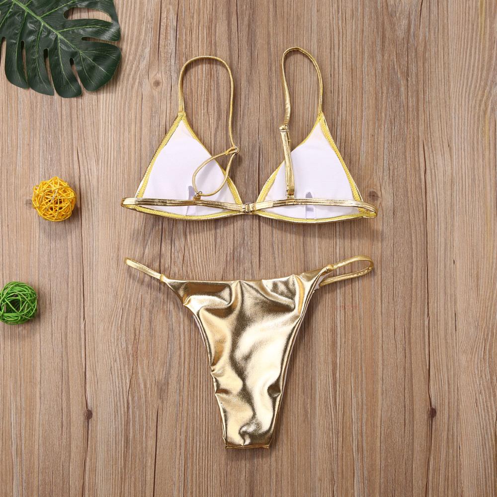 Summer Thong Bikini Set Women Sexy Silver Gold Sequinis Biquini Swimwear Push Up Padded Bra Bathing Suit Beach Wear