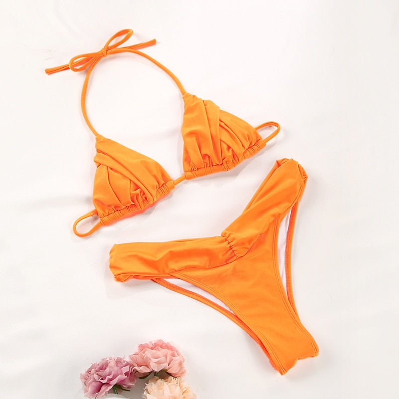 High Cut Print & Solid Bikini Set