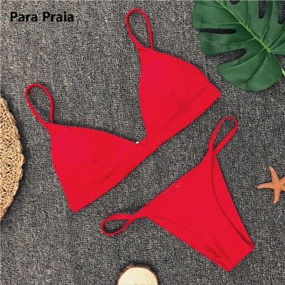 9 Colors Solid Bikini Set 2023 Sexy Push Up Swimwear Women Brazilian Swimsuit Low Waist Biquini Halter Two Pieces Bathing Suit