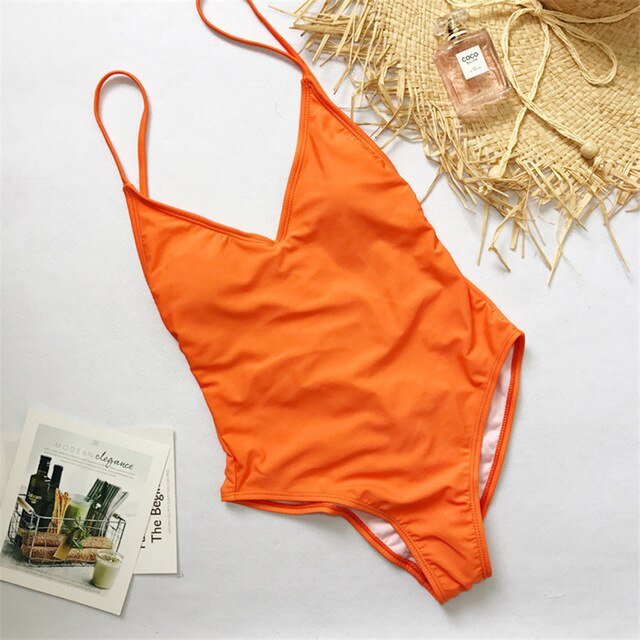 2022 V Neck Scrunch Butt Female Swimwear One Piece Swimsuit Women Backless Monokini Sexy High cut Bathing Suit Swim Bodysuit