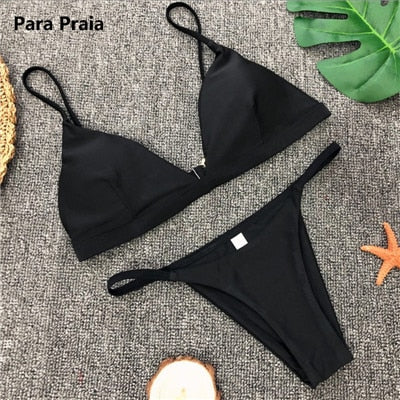 9 Colors Solid Bikini Set 2023 Sexy Push Up Swimwear Women Brazilian Swimsuit Low Waist Biquini Halter Two Pieces Bathing Suit