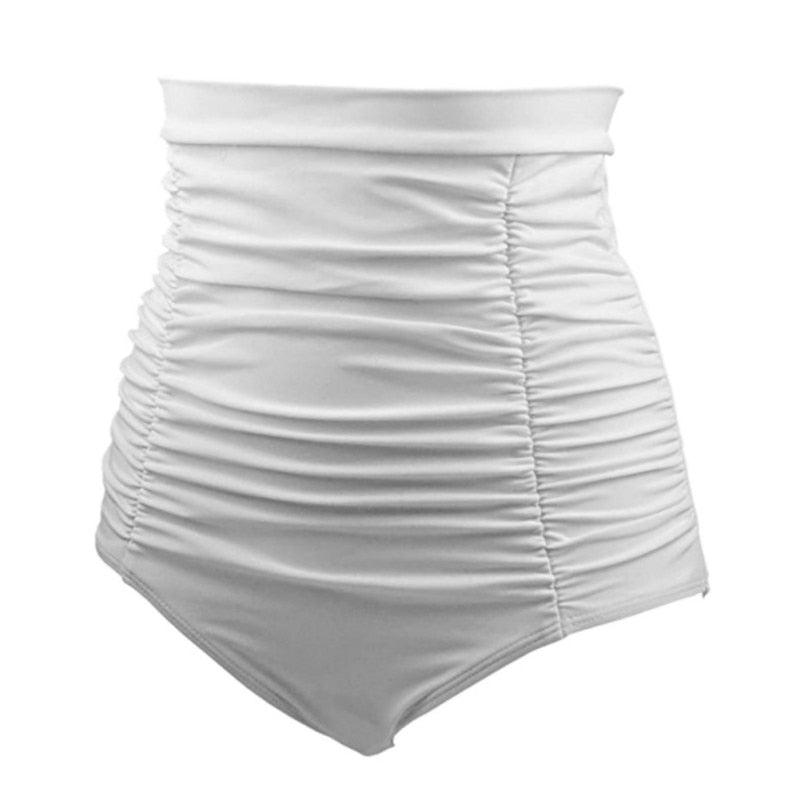 Classic High Waist Women's Bikini Swim Trunks Vintage Retro Fold High Waist Solid Color Oversize Brasil Thong Bath Short Swim