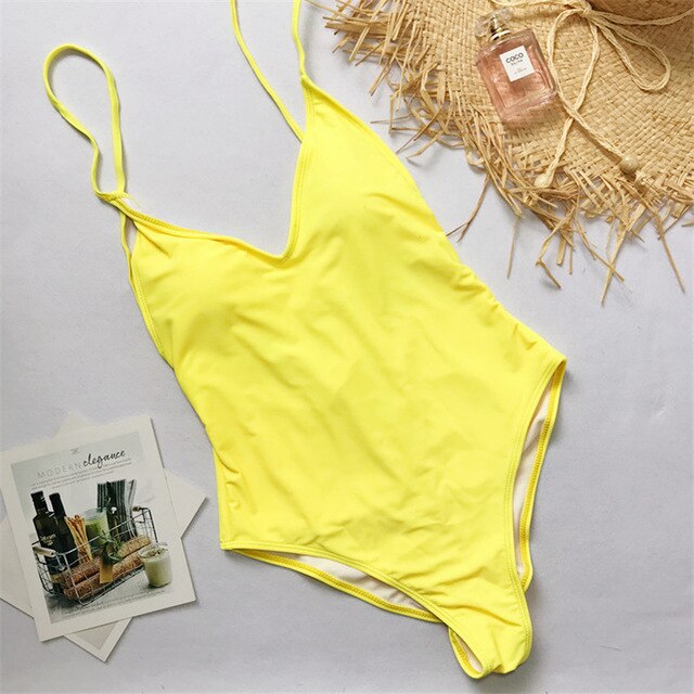 2022 V Neck Scrunch Butt Female Swimwear One Piece Swimsuit Women Backless Monokini Sexy High cut Bathing Suit Swim Bodysuit