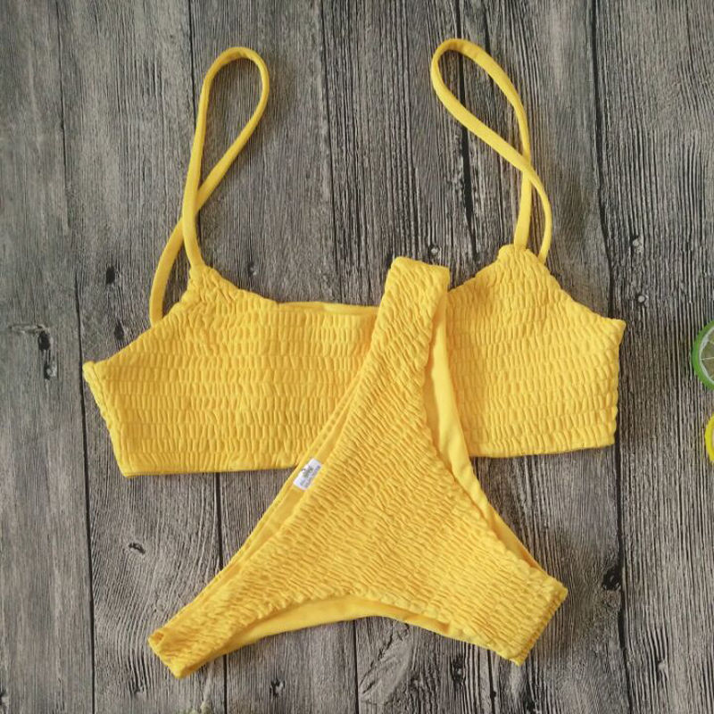 Yellow Ruffle Crochet Triangle Bikini Set