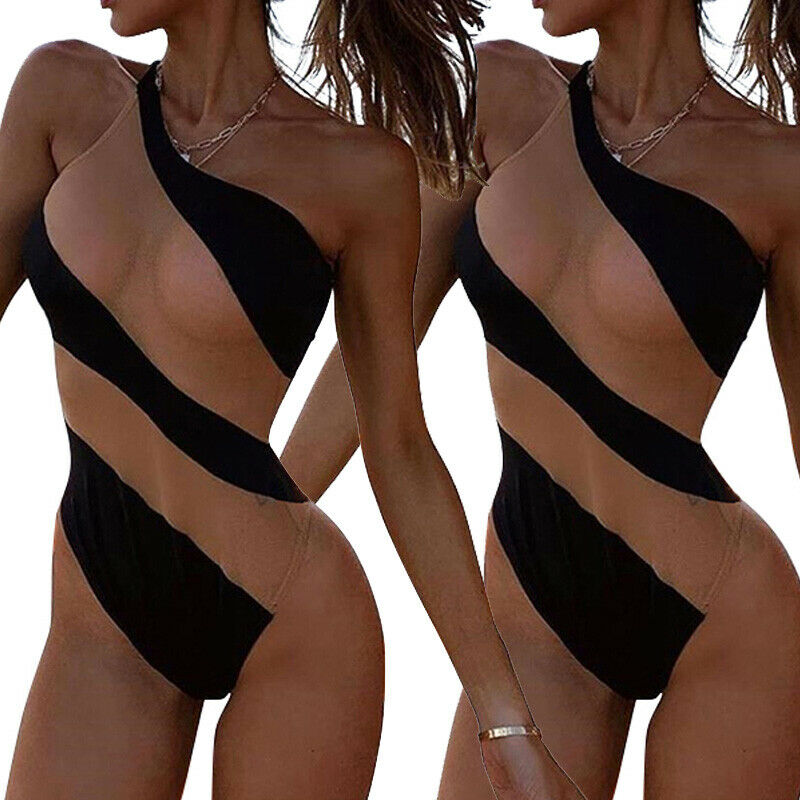 Swimsuits 2023 Woman One Piece Bikini Push-up Padded Bathing Suit Beach Monokini Stripe Skinny One Shoulder Fashion