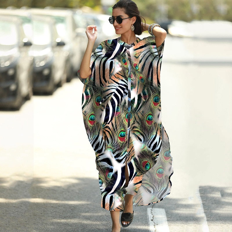 Women Plus Size Caftan Swimsuit Cover Ups for Swimwear Kaftan Beach Maxi Dress Ropa Mujer Vestido Playa