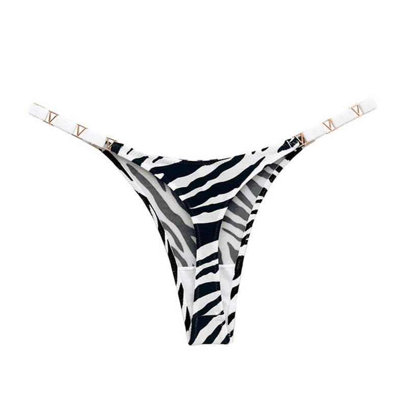 Sexy Thong Women Underwear Briefs Seamless Panties Zebra Flower Low Rise Luxury Metal Buckle G String Bikini Girls Female Panty