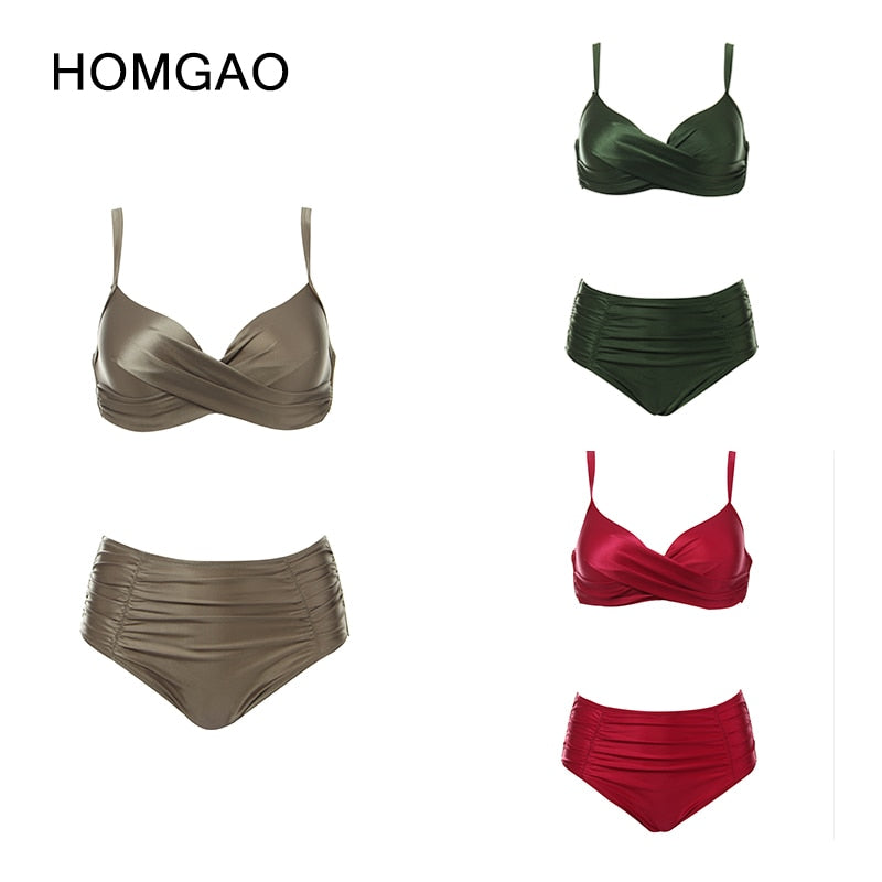 HOMGAO 2022 New Women Large Size Swimsuit Two Piece Bikini Set Sexy V-Neck Swimwear Bathing Suits Maillot De Bain Femme XL-4XL