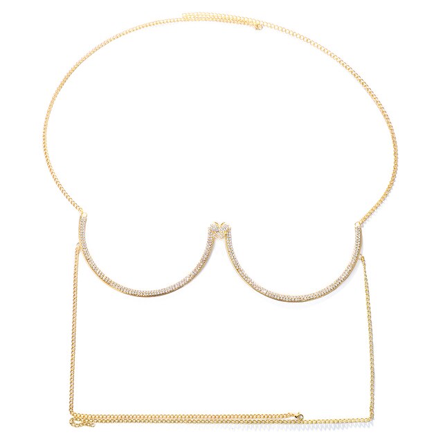 Crystal Heart Chest Bra Body Chain Necklace