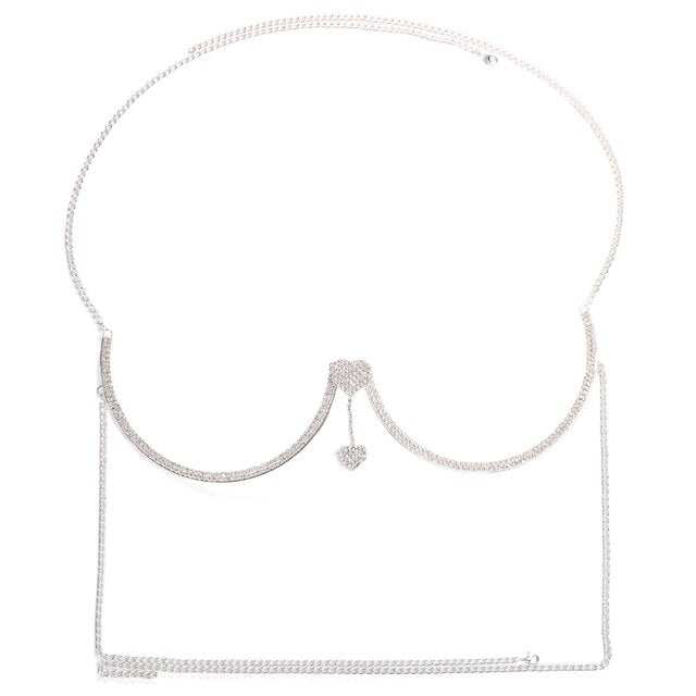 Crystal Heart Chest Bra Body Chain Necklace