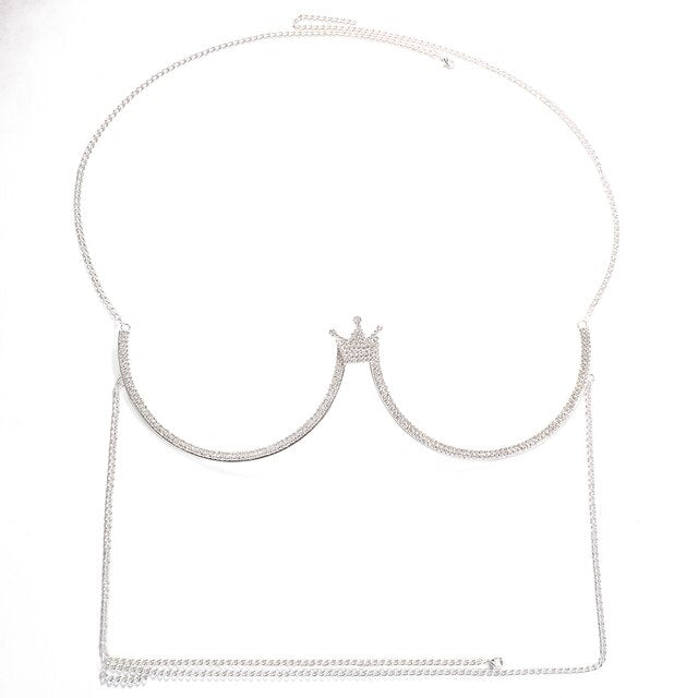 Crystal Heart Chest Bra Body Chain Necklace