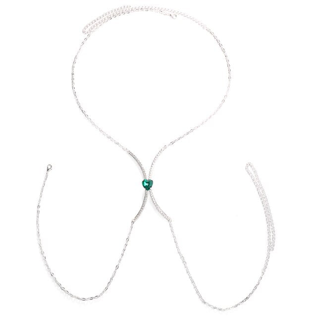 Crystal Heart Chest Bra Body Chain Necklace