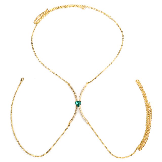 Crystal Heart Chest Bra Body Chain Necklace