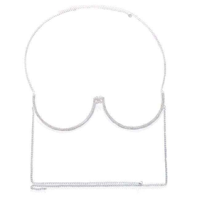 Crystal Heart Chest Bra Body Chain Necklace