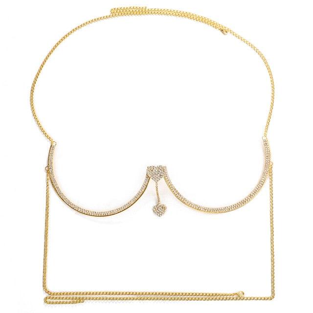Crystal Heart Chest Bra Body Chain Necklace