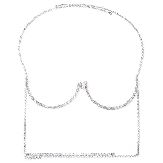 Crystal Heart Chest Bra Body Chain Necklace