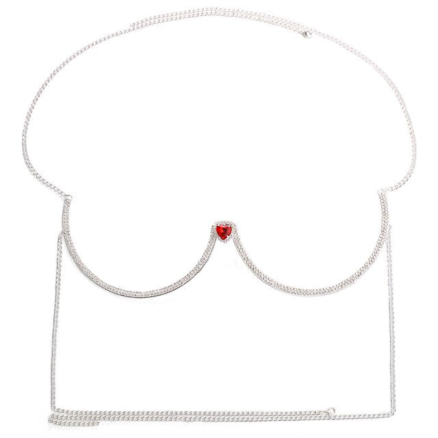 Crystal Heart Chest Bra Body Chain Necklace