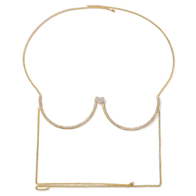 Crystal Heart Chest Bra Body Chain Necklace