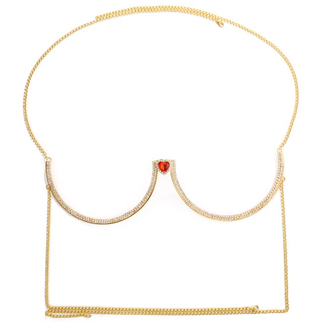 Crystal Heart Chest Bra Body Chain Necklace