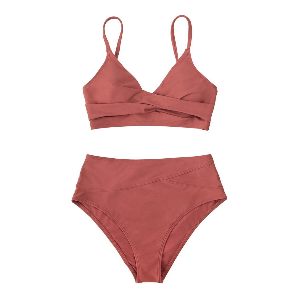 Black Twist High Waist V-Neck Bikini Set