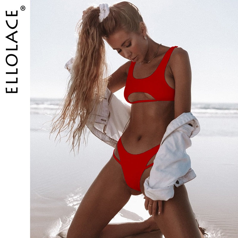 Ellolace Sexy Bikini Hollow Out Women's Swimsuit High Cut Micro Swimwear 2022 Stylish Bathing Suit Beach Outfits 2 Pieces