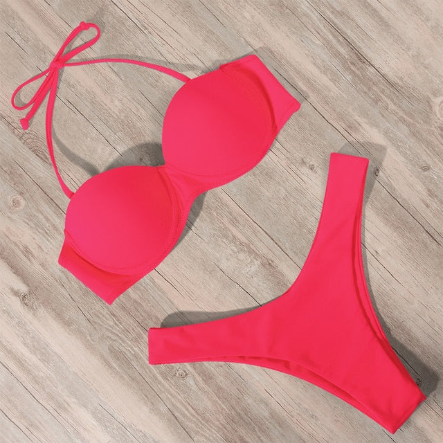 Leopard Brazilian Push Up Bikini Set
