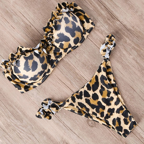 Leopard Brazilian Push Up Bikini Set