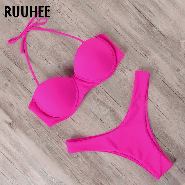 Leopard Brazilian Push Up Bikini Set