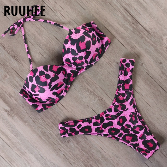 Leopard Brazilian Push Up Bikini Set