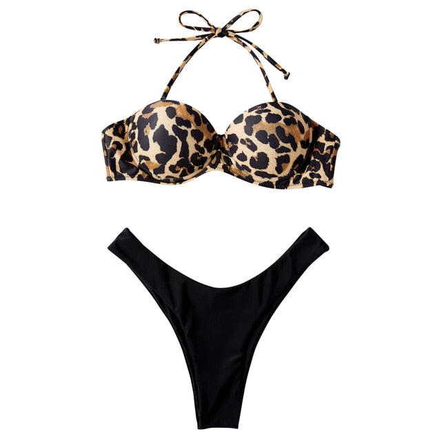 Leopard Brazilian Push Up Bikini Set