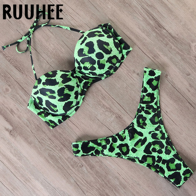 Leopard Brazilian Push Up Bikini Set