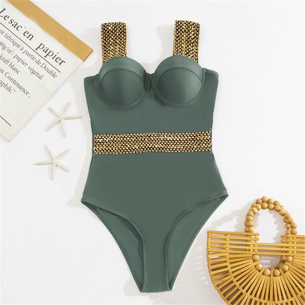 Sexy Push Up One Piece Swimsuit Women 2023 New Stitch Detail Swimwear Monokini Bodysuit Female Beachwear Swimming Bathing Suit