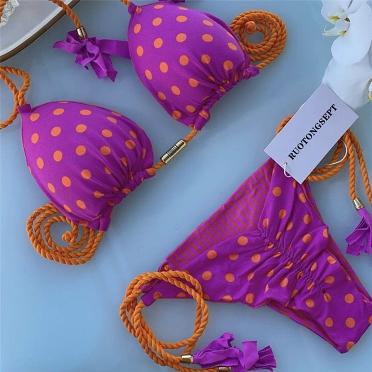 Blue Triangle Bandage Thong Bikini Set